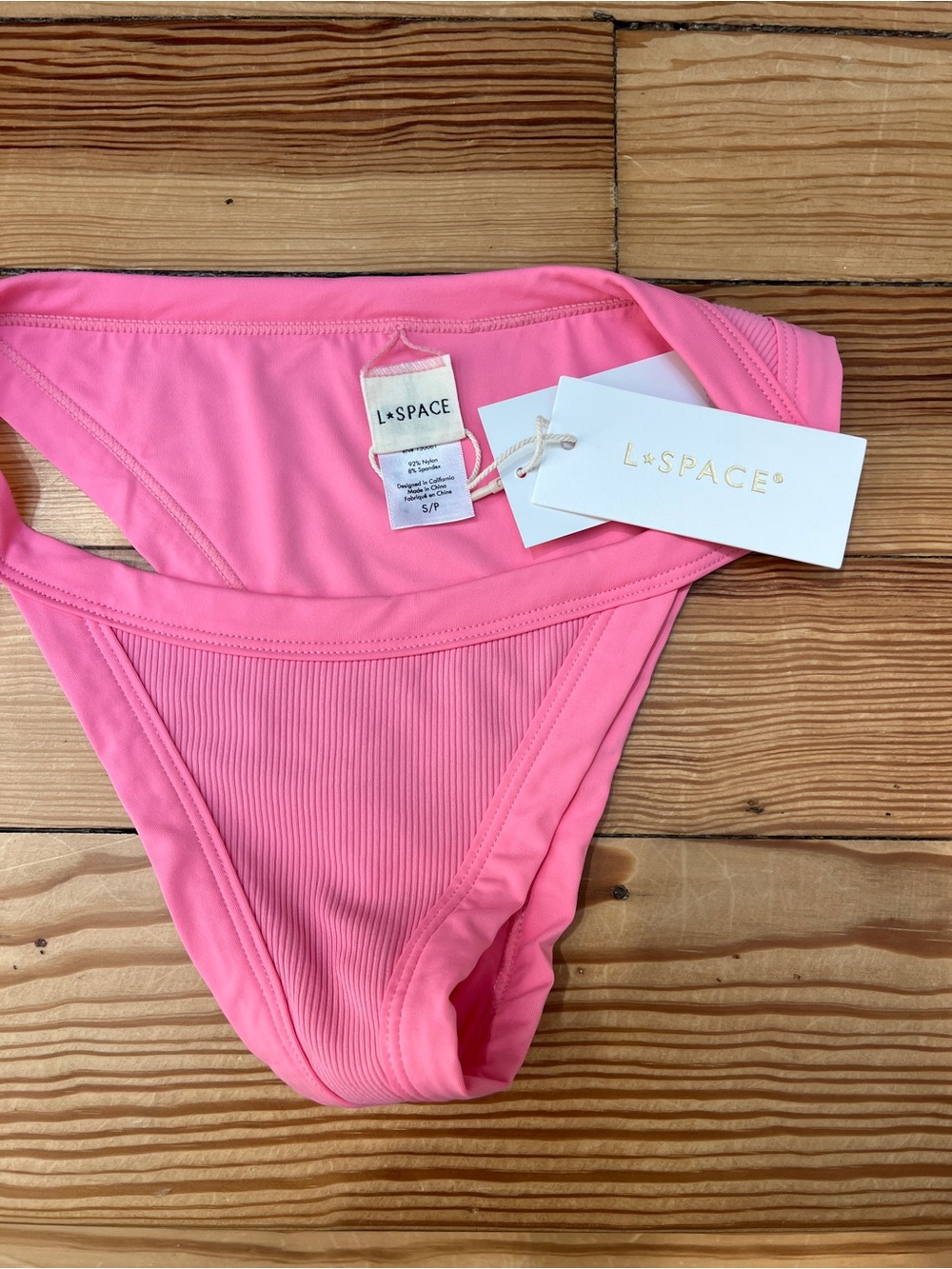 l*space Bright Pink Ribbed Bikini Bottom